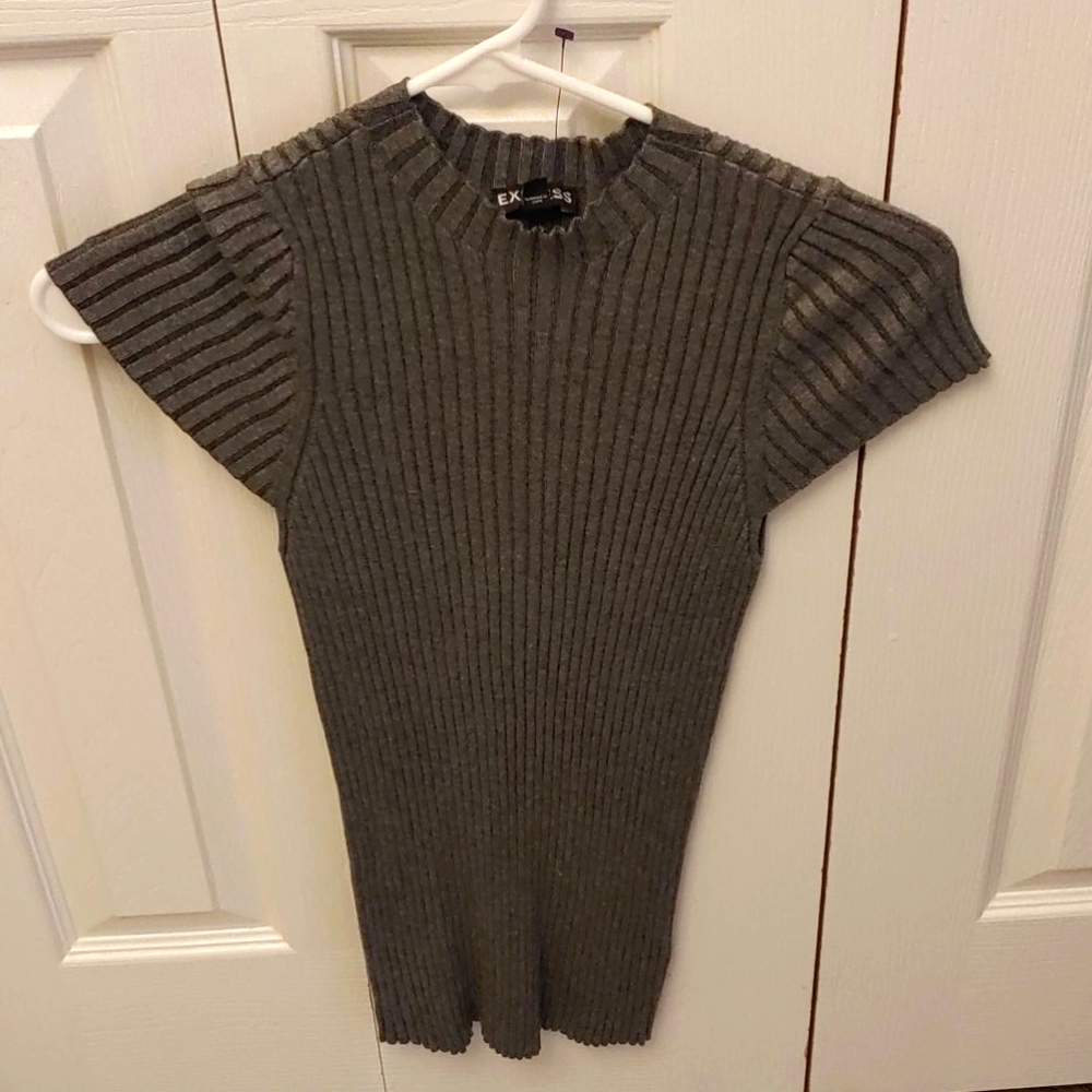 Express silver stripped short sleeve short sz Med